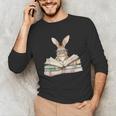 Cute Reading Bunny Glasses Books Bookworm Reader Teacher Unisex Long Sleeve T-Shirt, funny gift