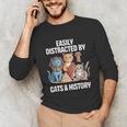 Easily Distracted By Cats & History Teacher Women Men Unisex Long Sleeve T-Shirt, funny gift Easily Distracted By Cats & History Teacher Women Men Unisex Long Sleeve T-Shirt, funny gift
