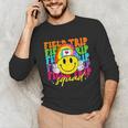 Field Trip Squad Groovy Field Day Smile Face Teacher Tie Dye Unisex Long Sleeve T-Shirt, funny gift