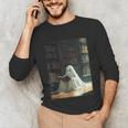Ghost Library Halloween Book Reading Books Lover Teacher Unisex Long Sleeve T-Shirt, funny gift