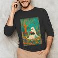 Groovy Ghost Reading Book Cat Halloween Ghost Teacher Unisex Long Sleeve T-Shirt, funny gift