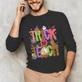 Retro Trick Or Teach Leopard Ghost Halloween Spooky Teacher Unisex Long Sleeve T-Shirt, funny gift