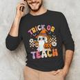 Trick Or Teach Cute Ghost Coffee Pumpkins Halloween Teacher Unisex Long Sleeve T-Shirt, funny gift