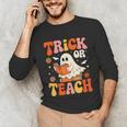 Trick Or Teach Halloween Shirt For Teacher Kids Floral Ghost Unisex Long Sleeve T-Shirt, funny gift