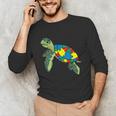 Turtle Puzzle Pieces For Autism Awareness Kids Women Teacher Unisex Long Sleeve T-Shirt, funny gift