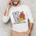 K Is For Kindergarten Teacher Pencil Apple Back To School Unisex Long Sleeve T-Shirt, funny gift K Is For Kindergarten Teacher Pencil Apple Back To School Unisex Long Sleeve T-Shirt, funny gift