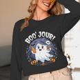 Boo Jour Ghost Halloween French Teacher Cute Coffe Croissant Unisex Long Sleeve T-Shirt, funny design
