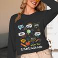 Friendship Inclusion Language Teacher It Starts With Hello Unisex Long Sleeve T-Shirt, funny design