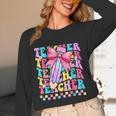 Groovy Teacher Cute Coquette Bow Flower Retro Back To School Unisex Long Sleeve T-Shirt, funny design