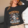 Halloween Skeleton Teacher Phonemes Graphemes Caffeine Lover Unisex Long Sleeve T-Shirt, funny design Halloween Skeleton Teacher Phonemes Graphemes Caffeine Lover Unisex Long Sleeve T-Shirt, funny design