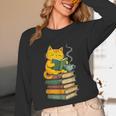 Kawaii Cats Lover Coffee Books Teacher Librarian Cat Unisex Long Sleeve T-Shirt, funny design