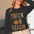 Leopard Trick Or Teach Halloween Teacher Costume Women Unisex Long Sleeve T-Shirt, funny design
