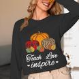 Teach Love Inspire Autumn Fall Plaid Leopard Pumpkin Teacher For Men Women Kids Unisex Long Sleeve T-Shirt, funny design