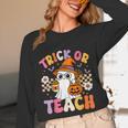 Trick Or Teach Cute Ghost Coffee Pumpkins Halloween Teacher Unisex Long Sleeve T-Shirt, funny design