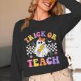 Trick Or Teach Groovy Halloween Teachers Unisex Long Sleeve T-Shirt, funny design