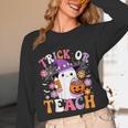 Trick Or Teach Groovy Teacher Ghost Halloween Teacher Unisex Long Sleeve T-Shirt, funny design