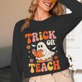 Trick Or Teach Halloween Shirt For Teacher Kids Floral Ghost Unisex Long Sleeve T-Shirt, funny design