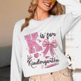 K Is For Kindergarten Teacher Coquette Bow Back To School Unisex Long Sleeve T-Shirt, funny design K Is For Kindergarten Teacher Coquette Bow Back To School Unisex Long Sleeve T-Shirt, funny design