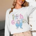 Preppy Fifth Grade Teacher Blue Floral Coquette Pencil Bow Unisex Long Sleeve T-Shirt, funny design