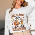 Retro Fall In Love With Learning Autumn Pumpkin Teacher Kids Unisex Long Sleeve T-Shirt, funny design