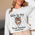 This Is My Tired Teacher Costume Skull Halloween Messy Bun Unisex Long Sleeve T-Shirt, funny design This Is My Tired Teacher Costume Skull Halloween Messy Bun Unisex Long Sleeve T-Shirt, funny design