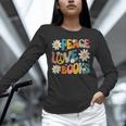 Peace Love Books Bookworm Librarian Reading Teacher Groovy Unisex Long Sleeve T-Shirt, novelty gifts, funny gifts Peace Love Books Bookworm Librarian Reading Teacher Groovy Unisex Long Sleeve T-Shirt, novelty gifts, funny gifts
