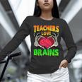 Teacher Teachers Love Brains Skeleton Hand Heart Halloween Unisex Long Sleeve T-Shirt, novelty gifts, funny gifts