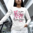 K Is For Kindergarten Teacher Coquette Bow Back To School Unisex Long Sleeve T-Shirt, novelty gifts, funny gifts K Is For Kindergarten Teacher Coquette Bow Back To School Unisex Long Sleeve T-Shirt, novelty gifts, funny gifts