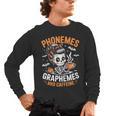 Halloween Skeleton Teacher Phonemes Graphemes Caffeine Lover Men's Long Sleeve T-Shirt, trending gift Halloween Skeleton Teacher Phonemes Graphemes Caffeine Lover Men's Long Sleeve T-Shirt, trending gift