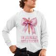 I'm Literally Just a Teacher Pencil Coquette Bow School Men's Long Sleeve T-Shirt, trending gift I'm Literally Just a Teacher Pencil Coquette Bow School Men's Long Sleeve T-Shirt, trending gift