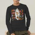 Booooks Ghost Halloween Groovy Vintage Teacher Book Reading Men's Long Sleeve T-Shirt, funny gift