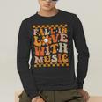 Fall In Love With Music Groovy Thanksgiving Music Teacher Men Women Girls Kids Men's Long Sleeve T-Shirt, funny gift