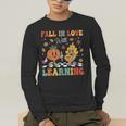 Groovy Fall In Love With Learning Autumn Pumpkin Teacher Men's Long Sleeve T-Shirt, funny gift