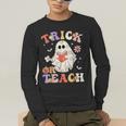 Groovy Halloween Trick Or Teach Retro Floral Ghost Teacher Men's Long Sleeve T-Shirt, funny gift Groovy Halloween Trick Or Teach Retro Floral Ghost Teacher Men's Long Sleeve T-Shirt, funny gift