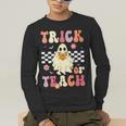 Groovy Teacher Halloween Retro Trick Or Teach Floral Ghost Men's Long Sleeve T-Shirt, funny gift