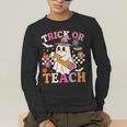 Retro Floral Ghost Trick Or Teach Groovy Teacher Halloween Men's Long Sleeve T-Shirt, funny gift