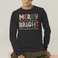 Retro Merry Teacher Bright Students Christmas Teacher Men's Long Sleeve T-Shirt, funny gift