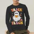 Retro Vintage Groovy Trick Or Teach Teacher Halloween For Men Women Kids Men's Long Sleeve T-Shirt, funny gift