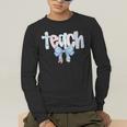 Teach Teacher Coquette Bow Pencil Back To School First Day Men's Long Sleeve T-Shirt, funny gift Teach Teacher Coquette Bow Pencil Back To School First Day Men's Long Sleeve T-Shirt, funny gift