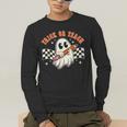 Trick Or Teach Groovy Retro Ghost Halloween Teacher Kids Men's Long Sleeve T-Shirt, funny gift