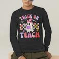 Trick Or Teach Halloween Teacher Floral Ghost Groovy Men's Long Sleeve T-Shirt, funny gift