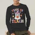 Trick Or Teach Teacher Groovy Ghost Halloween Teacher Men's Long Sleeve T-Shirt, funny gift