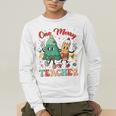 One Merry Teacher Groovy Christmas Tree Pjs Xmas Teacher Men's Long Sleeve T-Shirt, funny gift