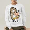 P Is For Pre K Teacher Leopard First Day Of School For Men Women Girls Kids Men's Long Sleeve T-Shirt, funny gift