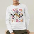 Trick Or Teach Groovy Teacher Halloween Retro Floral Ghost Men's Long Sleeve T-Shirt, funny gift
