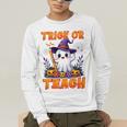Trick Or Teach Teacher Halloween Ghost Pencil Floral Men's Long Sleeve T-Shirt, funny gift