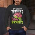 3rd Grade Teachers Love Brains Zombie Teacher Halloween Men's Long Sleeve T-Shirt, funny design