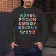 ABC Cute Monster Alphabet Halloween Teacher Costume Kids Men's Long Sleeve T-Shirt, funny design