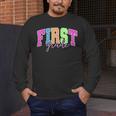 Back To School Neon Checkered First Grade Colorful Teacher Men's Long Sleeve T-Shirt, funny design Back To School Neon Checkered First Grade Colorful Teacher Men's Long Sleeve T-Shirt, funny design