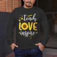 Back To School Teach Love And Inspire Teacher Sunflower Men's Long Sleeve T-Shirt, funny design Back To School Teach Love And Inspire Teacher Sunflower Men's Long Sleeve T-Shirt, funny design
